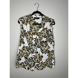 Jones New York Blouse Womens 16 White Yellow Black Sleeveless Floral Top Shell